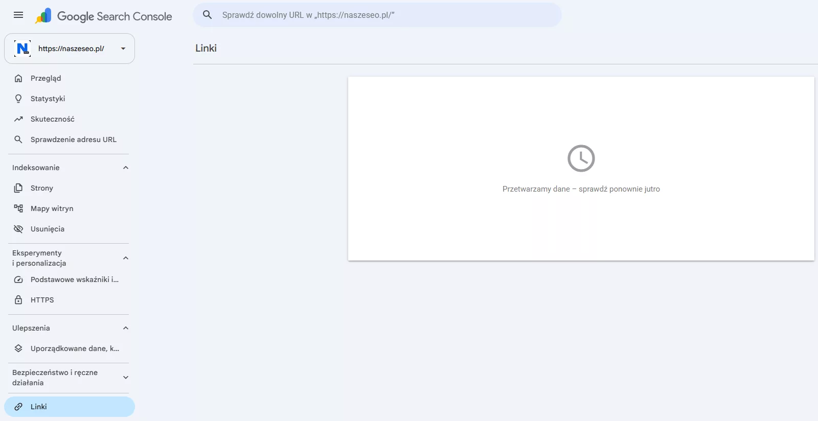 Raport linków w Google Search Console nie jest aktualizowany od miesiąca